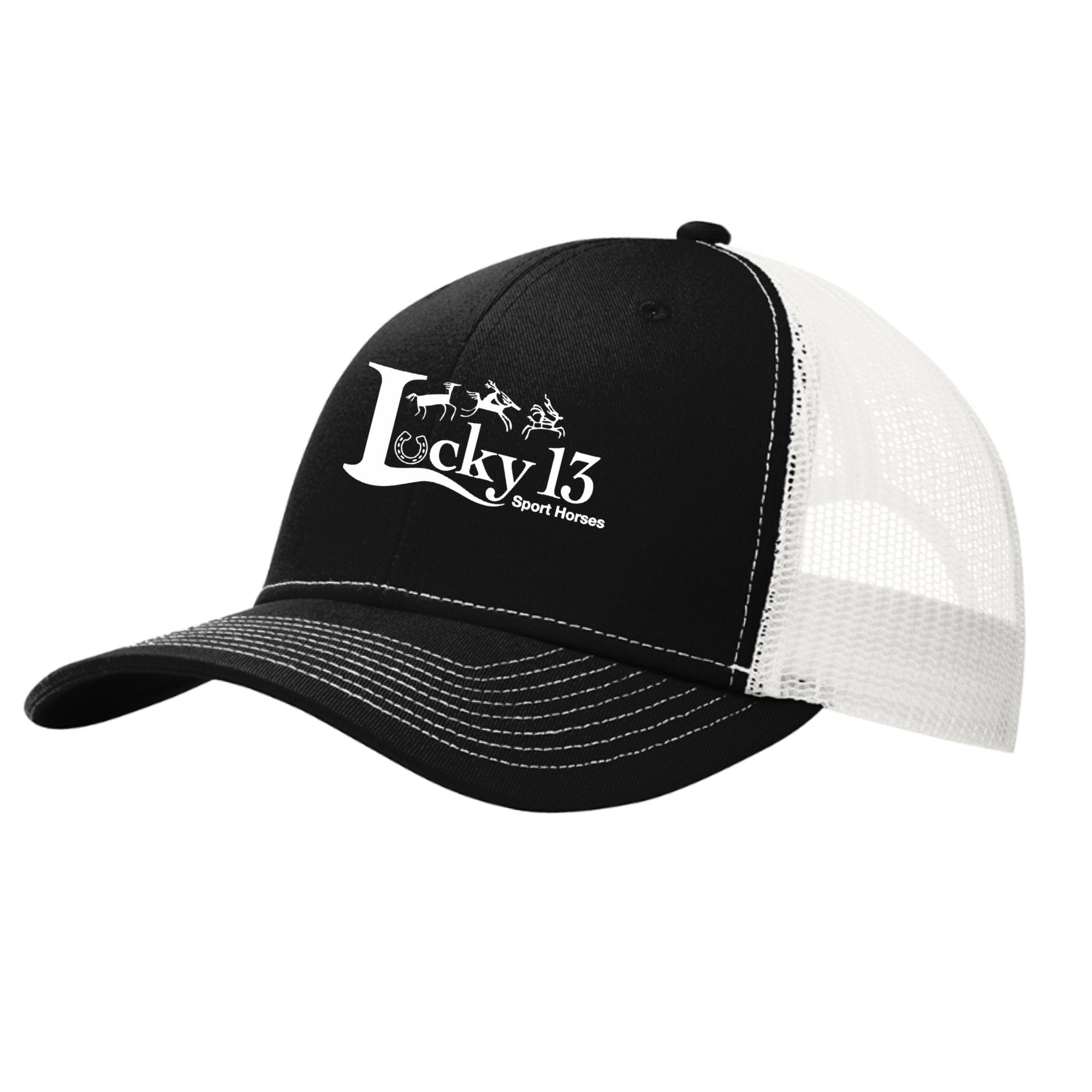 Equestrian Team Apparel Black/White Lucky 13 Sport Horses - Trucker Cap equestrian team apparel online tack store mobile tack store custom farm apparel custom show stable clothing equestrian lifestyle horse show clothing riding clothes Lucky 13 Sport Horses - Trucker Cap horses equestrian tack store