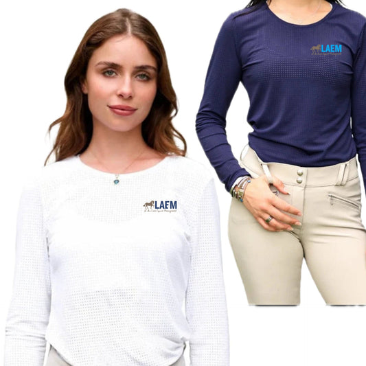 Equestrian Team Apparel Custom Team Shirts LAEM- Ladies perforated Crew LS equestrian team apparel online tack store mobile tack store custom farm apparel custom show stable clothing equestrian lifestyle horse show clothing riding clothes LAEM- Ladies perforated Crew LS horses equestrian tack store