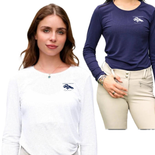 Equestrian Team Apparel Custom Team Shirts American Heritage IEA - Ladies perforated Crew LS equestrian team apparel online tack store mobile tack store custom farm apparel custom show stable clothing equestrian lifestyle horse show clothing riding clothes American Heritage IEA - Ladies perforated Crew LS horses equestrian tack store