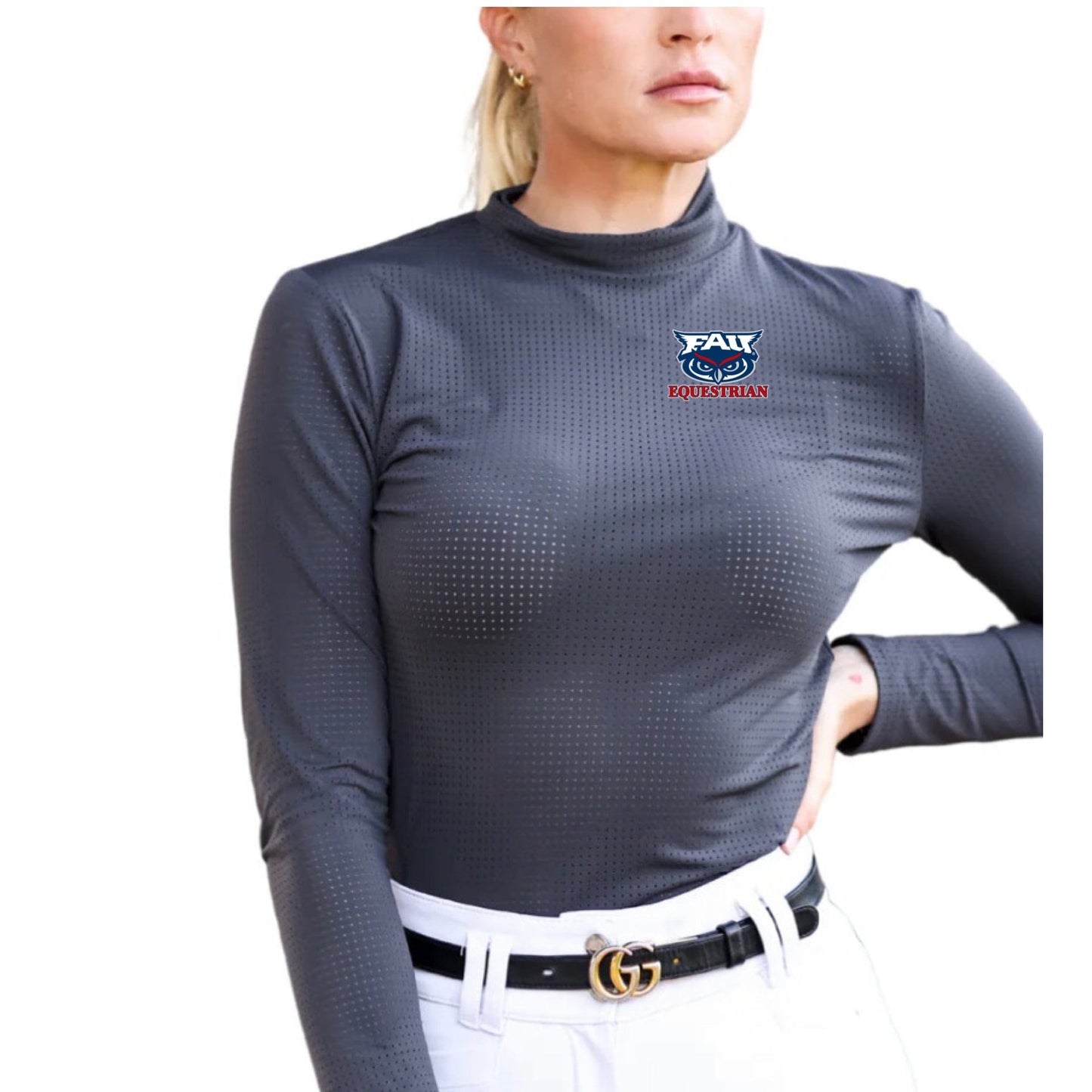 Equestrian Team Apparel Custom Shirts XS / Grey FAU- Perforated Mock Top equestrian team apparel online tack store mobile tack store custom farm apparel custom show stable clothing equestrian lifestyle horse show clothing riding clothes FAU- Perforated Mock Top horses equestrian tack store