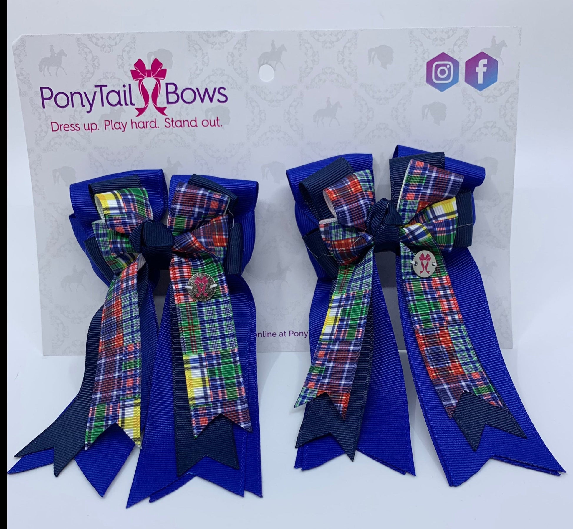 PonyTail Bows 3" Tails PonyTail Bows- Royal Blue/Navy/Plaid equestrian team apparel online tack store mobile tack store custom farm apparel custom show stable clothing equestrian lifestyle horse show clothing riding clothes PonyTail Bows | Equestrian Hair Accessories horses equestrian tack store