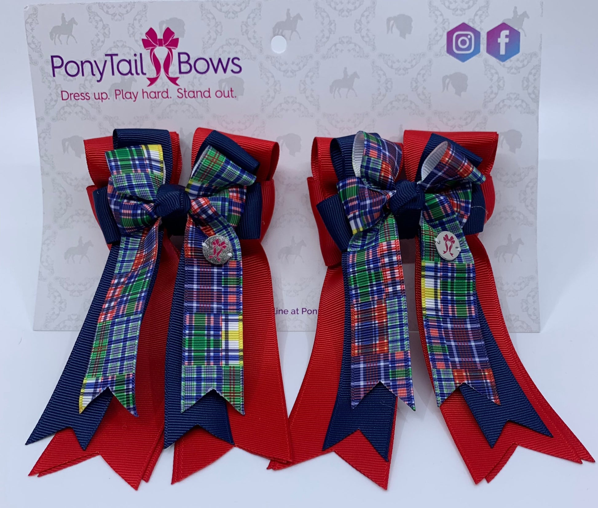 PonyTail Bows 3" Tails PonyTail Bows- Red/Navy/Plaid equestrian team apparel online tack store mobile tack store custom farm apparel custom show stable clothing equestrian lifestyle horse show clothing riding clothes PonyTail Bows | Equestrian Hair Accessories horses equestrian tack store