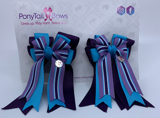 PonyTail Bows 3" Tails PonyTail Bows- Purple/ Light Blue/Stripe equestrian team apparel online tack store mobile tack store custom farm apparel custom show stable clothing equestrian lifestyle horse show clothing riding clothes PonyTail Bows | Equestrian Hair Accessories horses equestrian tack store