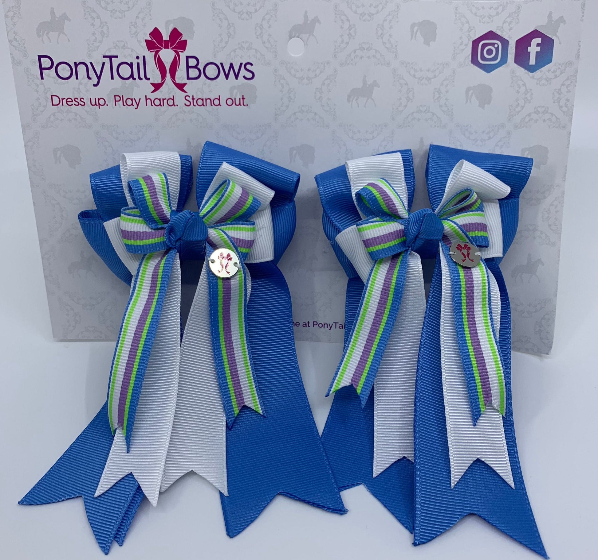 PonyTail Bows 3" Tails PonyTail Bows- Blue/White/Stripe equestrian team apparel online tack store mobile tack store custom farm apparel custom show stable clothing equestrian lifestyle horse show clothing riding clothes PonyTail Bows | Equestrian Hair Accessories horses equestrian tack store