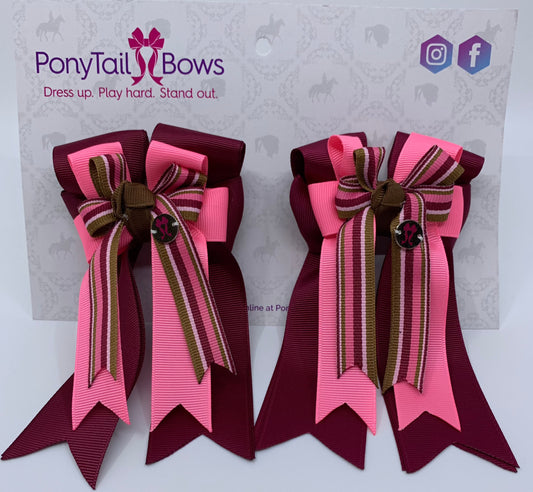 PonyTail Bows 3" Tails PonyTail Bows- Burgundy/Pink/Stripe equestrian team apparel online tack store mobile tack store custom farm apparel custom show stable clothing equestrian lifestyle horse show clothing riding clothes PonyTail Bows | Equestrian Hair Accessories horses equestrian tack store