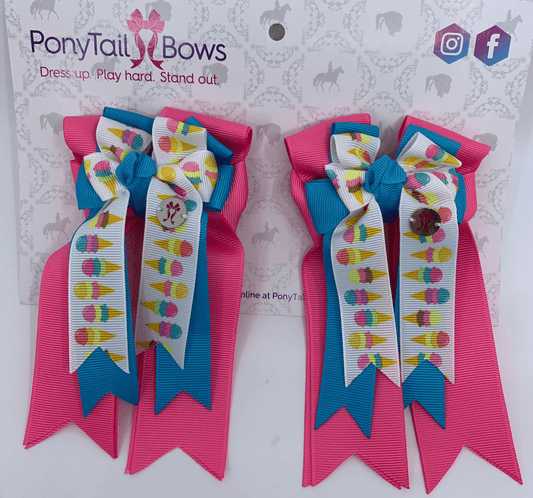 PonyTail Bows 3" Tails PonyTail Bows- Ice Cream Pink Base equestrian team apparel online tack store mobile tack store custom farm apparel custom show stable clothing equestrian lifestyle horse show clothing riding clothes PonyTail Bows | Equestrian Hair Accessories horses equestrian tack store