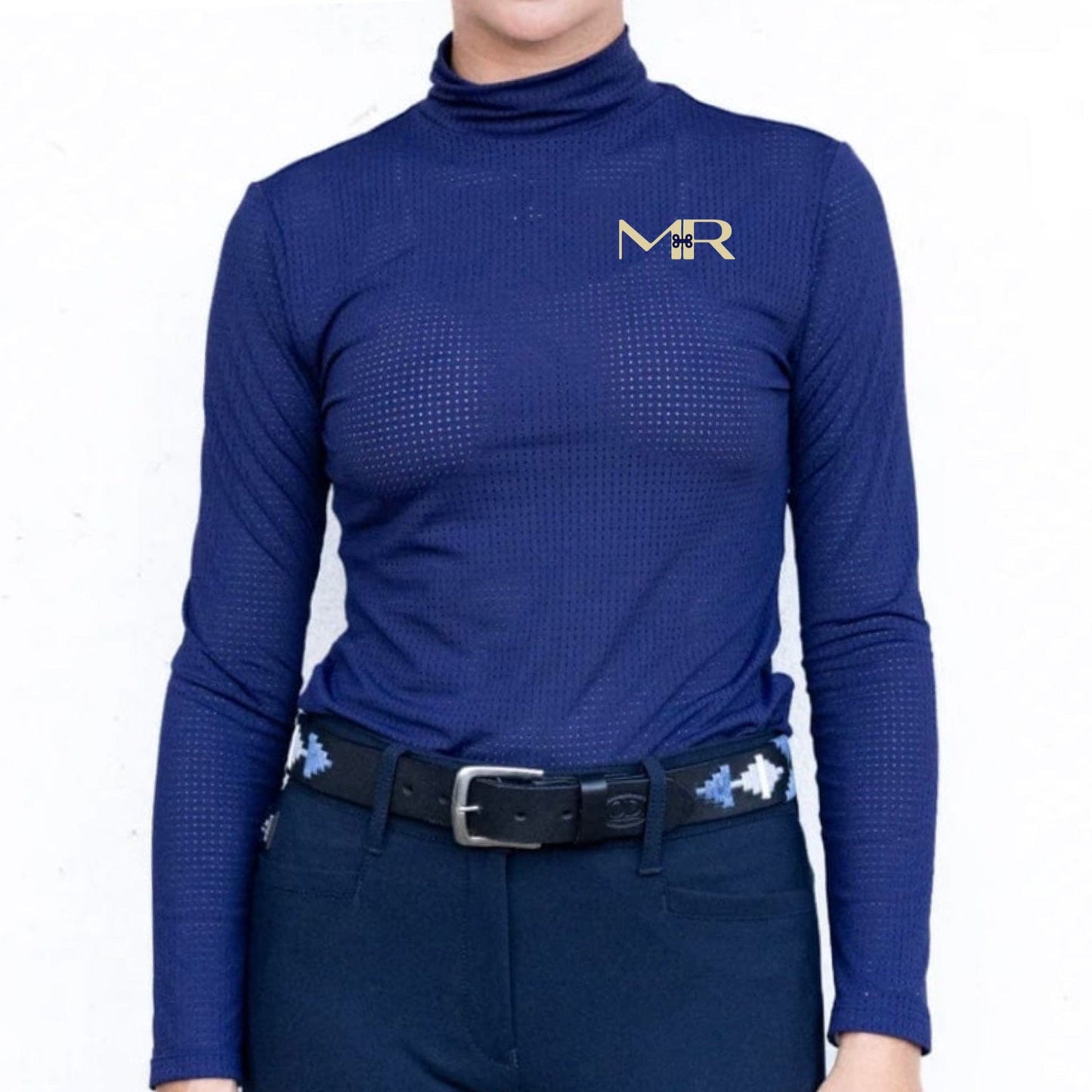 Equestrian Team Apparel XXS / M R / Midnight Navy Sly Fox Farm - Perforated High Collar Shirt equestrian team apparel online tack store mobile tack store custom farm apparel custom show stable clothing equestrian lifestyle horse show clothing riding clothes Sly Fox Farm - Perforated High Collar Shirt horses equestrian tack store