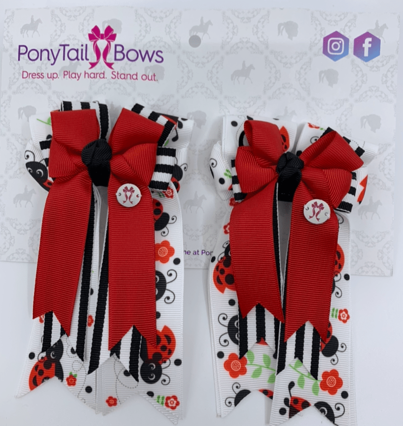 PonyTail Bows 3" Tails PonyTail Bows- Stripes Ladybug equestrian team apparel online tack store mobile tack store custom farm apparel custom show stable clothing equestrian lifestyle horse show clothing riding clothes PonyTail Bows | Equestrian Hair Accessories horses equestrian tack store