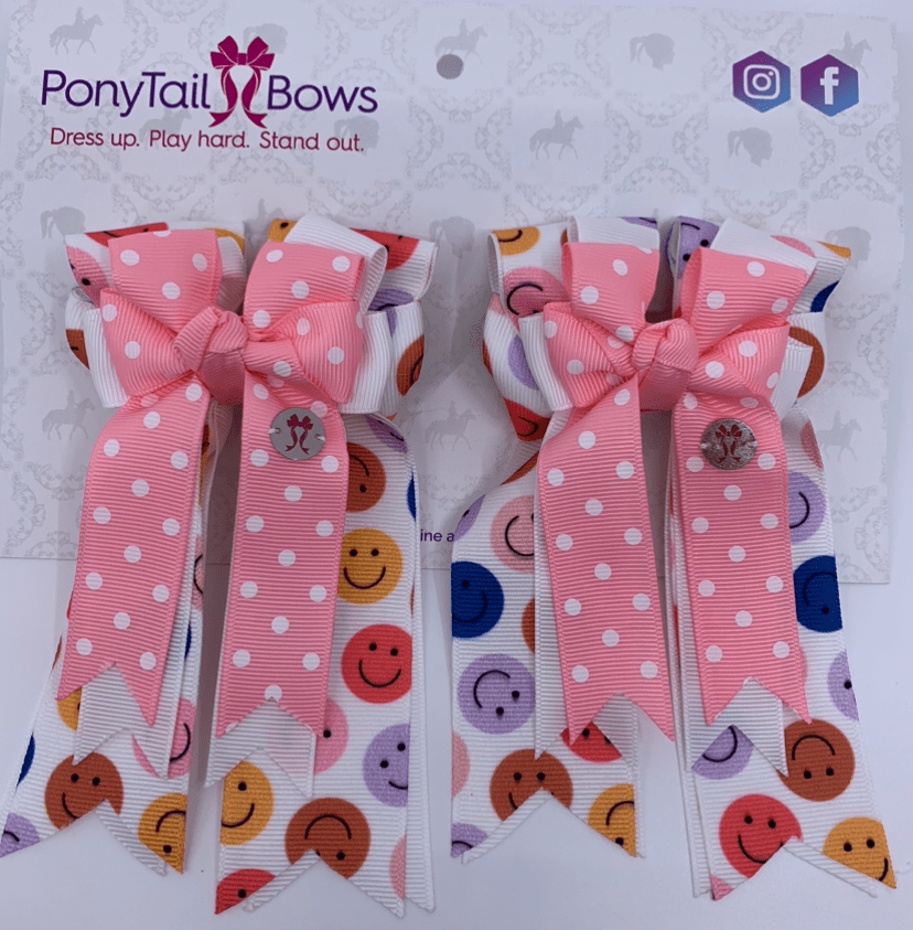 PonyTail Bows 3" Tails PonyTail Bows- Pink Smiley equestrian team apparel online tack store mobile tack store custom farm apparel custom show stable clothing equestrian lifestyle horse show clothing riding clothes PonyTail Bows | Equestrian Hair Accessories horses equestrian tack store