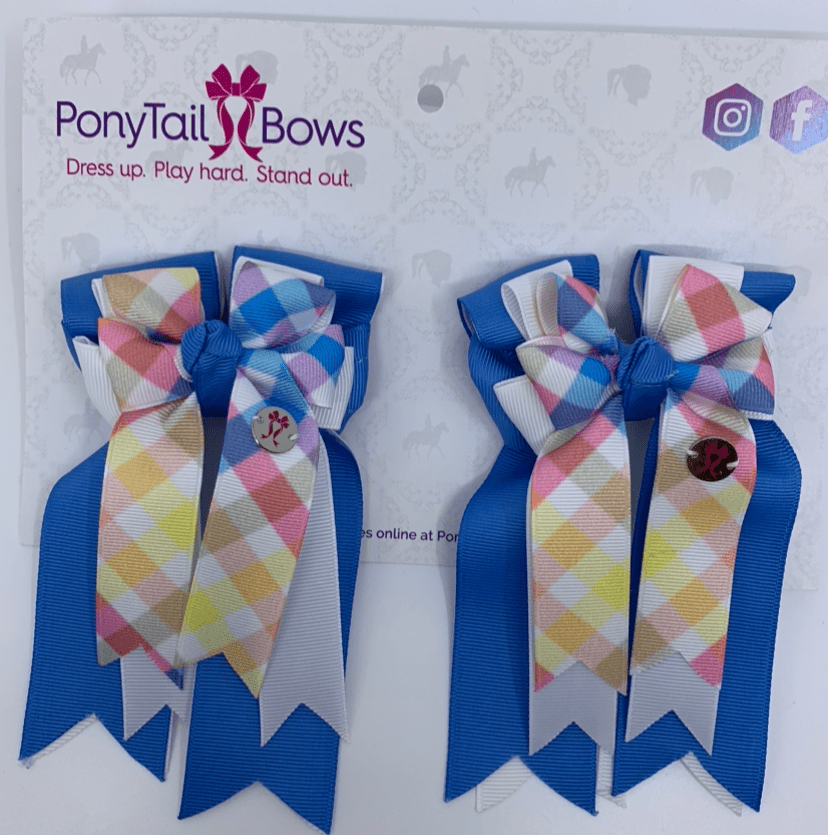 PonyTail Bows 3" Tails PonyTail Bows- Blue White Plaid equestrian team apparel online tack store mobile tack store custom farm apparel custom show stable clothing equestrian lifestyle horse show clothing riding clothes PonyTail Bows | Equestrian Hair Accessories horses equestrian tack store