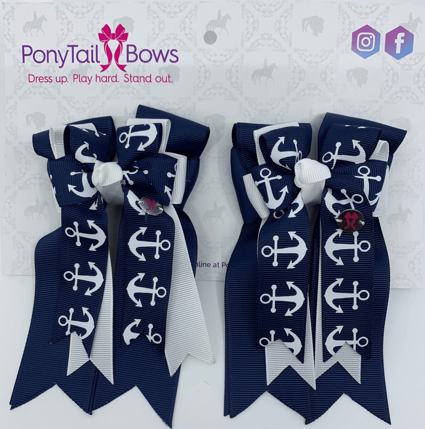 PonyTail Bows 3" Tails PonyTail Bows- Navy White Anchors equestrian team apparel online tack store mobile tack store custom farm apparel custom show stable clothing equestrian lifestyle horse show clothing riding clothes PonyTail Bows | Equestrian Hair Accessories horses equestrian tack store