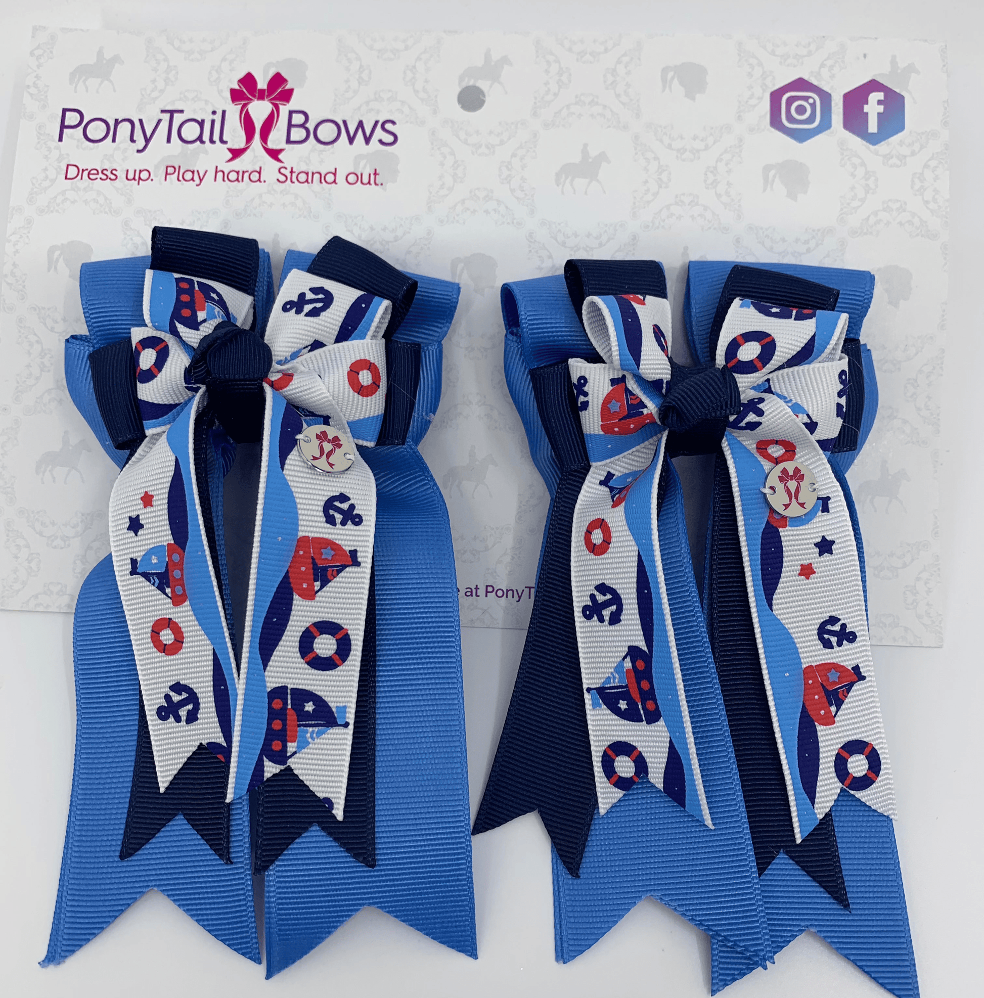 PonyTail Bows 3" Tails PonyTail Bows- Light Blue Sailboats equestrian team apparel online tack store mobile tack store custom farm apparel custom show stable clothing equestrian lifestyle horse show clothing riding clothes PonyTail Bows | Equestrian Hair Accessories horses equestrian tack store