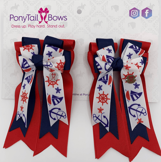 PonyTail Bows 3" Tails PonyTail Bows- Red Blue Sailing equestrian team apparel online tack store mobile tack store custom farm apparel custom show stable clothing equestrian lifestyle horse show clothing riding clothes PonyTail Bows | Equestrian Hair Accessories horses equestrian tack store