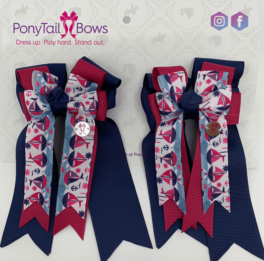 PonyTail Bows 3" Tails PonyTail Bows- Navy Pink Sailing equestrian team apparel online tack store mobile tack store custom farm apparel custom show stable clothing equestrian lifestyle horse show clothing riding clothes PonyTail Bows | Equestrian Hair Accessories horses equestrian tack store