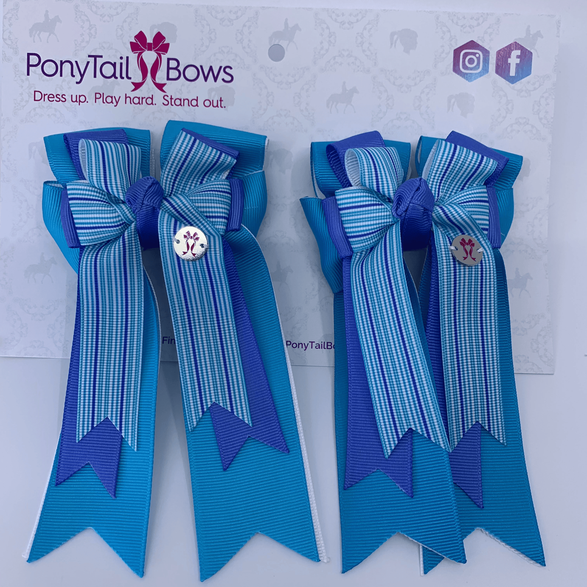 PonyTail Bows 3" Tails PonyTail Bows- Turqouise Pinstripes equestrian team apparel online tack store mobile tack store custom farm apparel custom show stable clothing equestrian lifestyle horse show clothing riding clothes PonyTail Bows | Equestrian Hair Accessories horses equestrian tack store