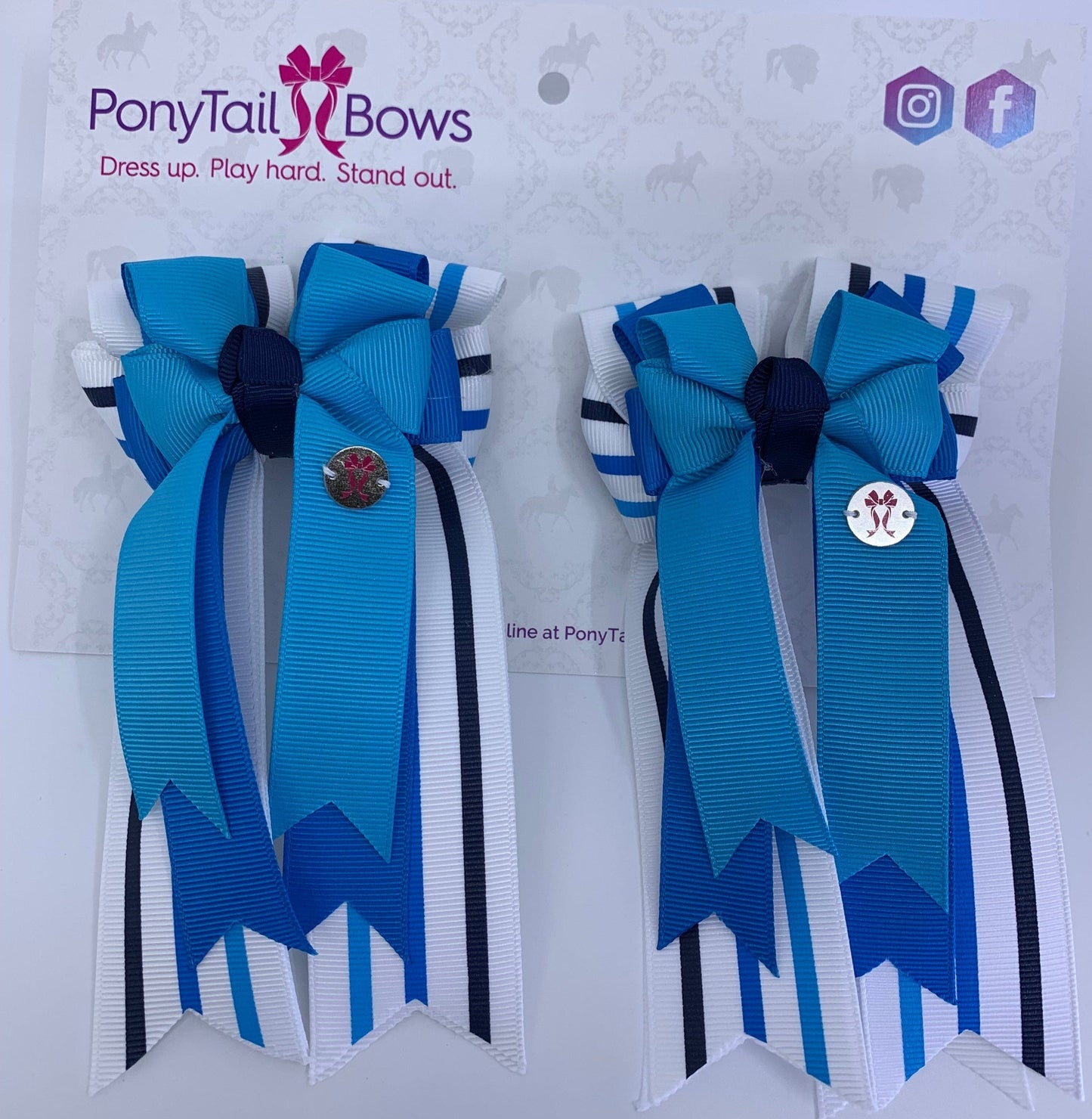 PonyTail Bows 3" Tails PonyTail Bows- Blue Tricolor Stripes equestrian team apparel online tack store mobile tack store custom farm apparel custom show stable clothing equestrian lifestyle horse show clothing riding clothes PonyTail Bows | Equestrian Hair Accessories horses equestrian tack store