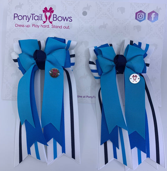 PonyTail Bows 3" Tails PonyTail Bows- Blue Tricolor Stripes equestrian team apparel online tack store mobile tack store custom farm apparel custom show stable clothing equestrian lifestyle horse show clothing riding clothes PonyTail Bows | Equestrian Hair Accessories horses equestrian tack store