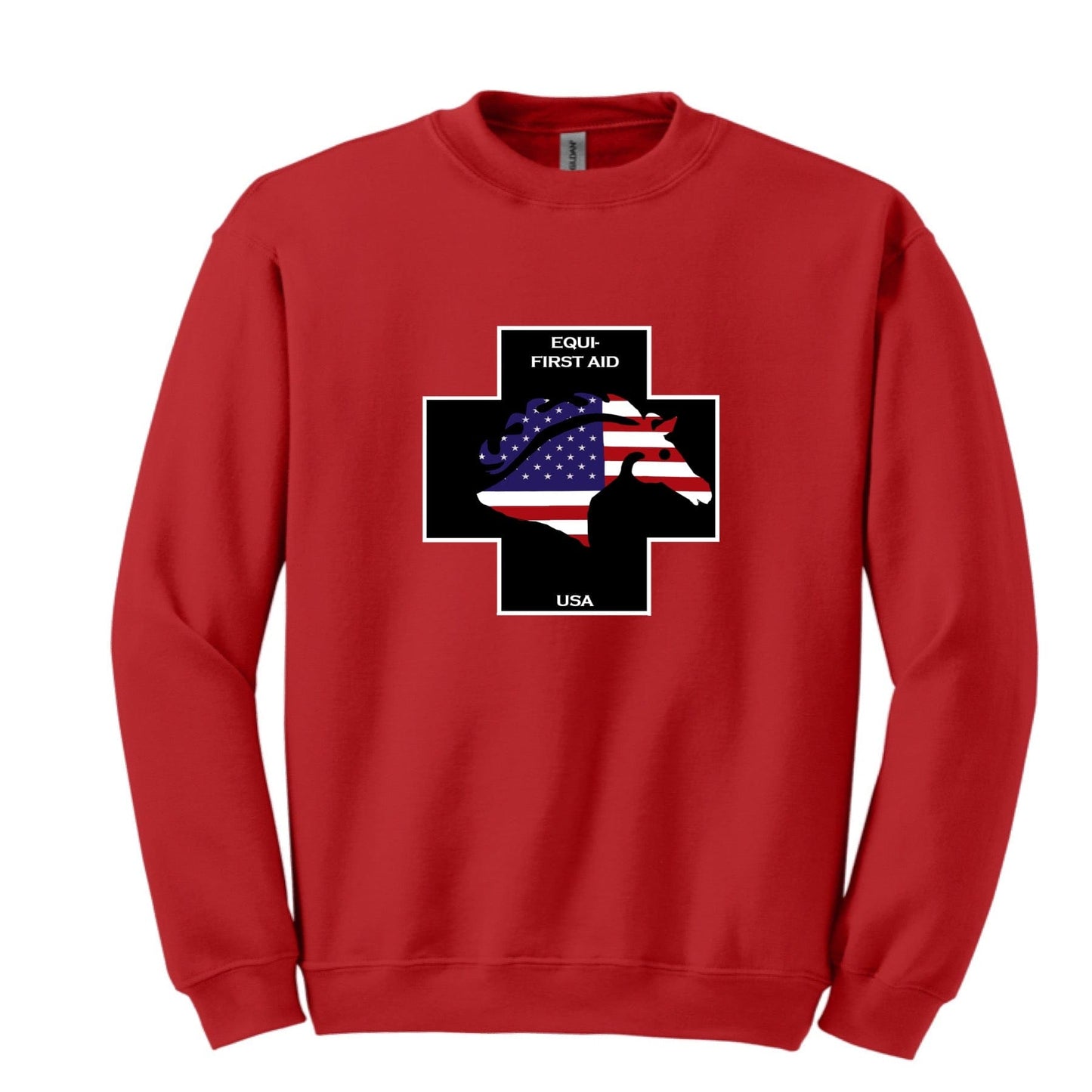 Equestrian Team Apparel Equi-First Aid USA Crew Neck Sweatshirt equestrian team apparel online tack store mobile tack store custom farm apparel custom show stable clothing equestrian lifestyle horse show clothing riding clothes horses equestrian tack store