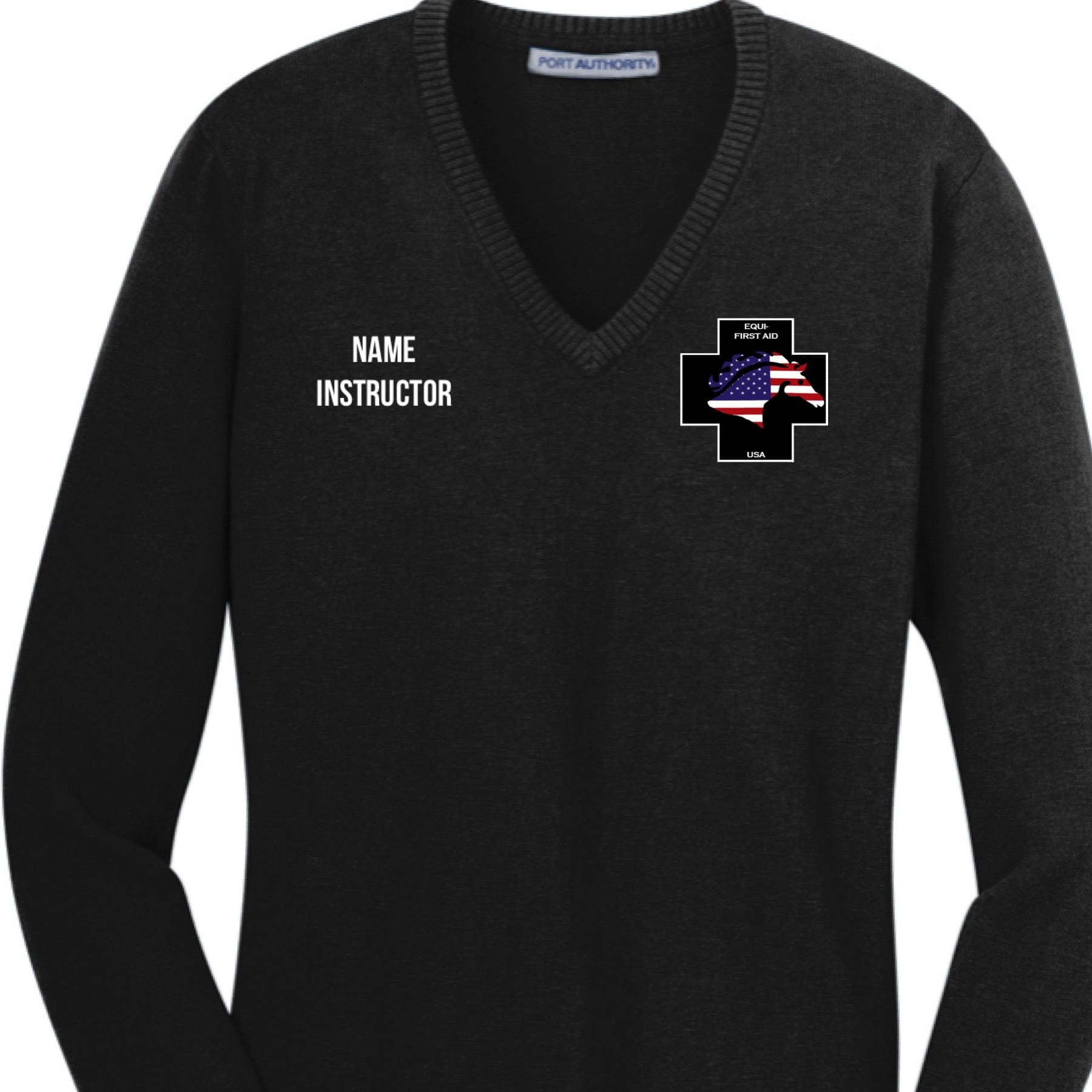 Equestrian Team Apparel Equi-First Aid USA V Neck Sweater equestrian team apparel online tack store mobile tack store custom farm apparel custom show stable clothing equestrian lifestyle horse show clothing riding clothes horses equestrian tack store