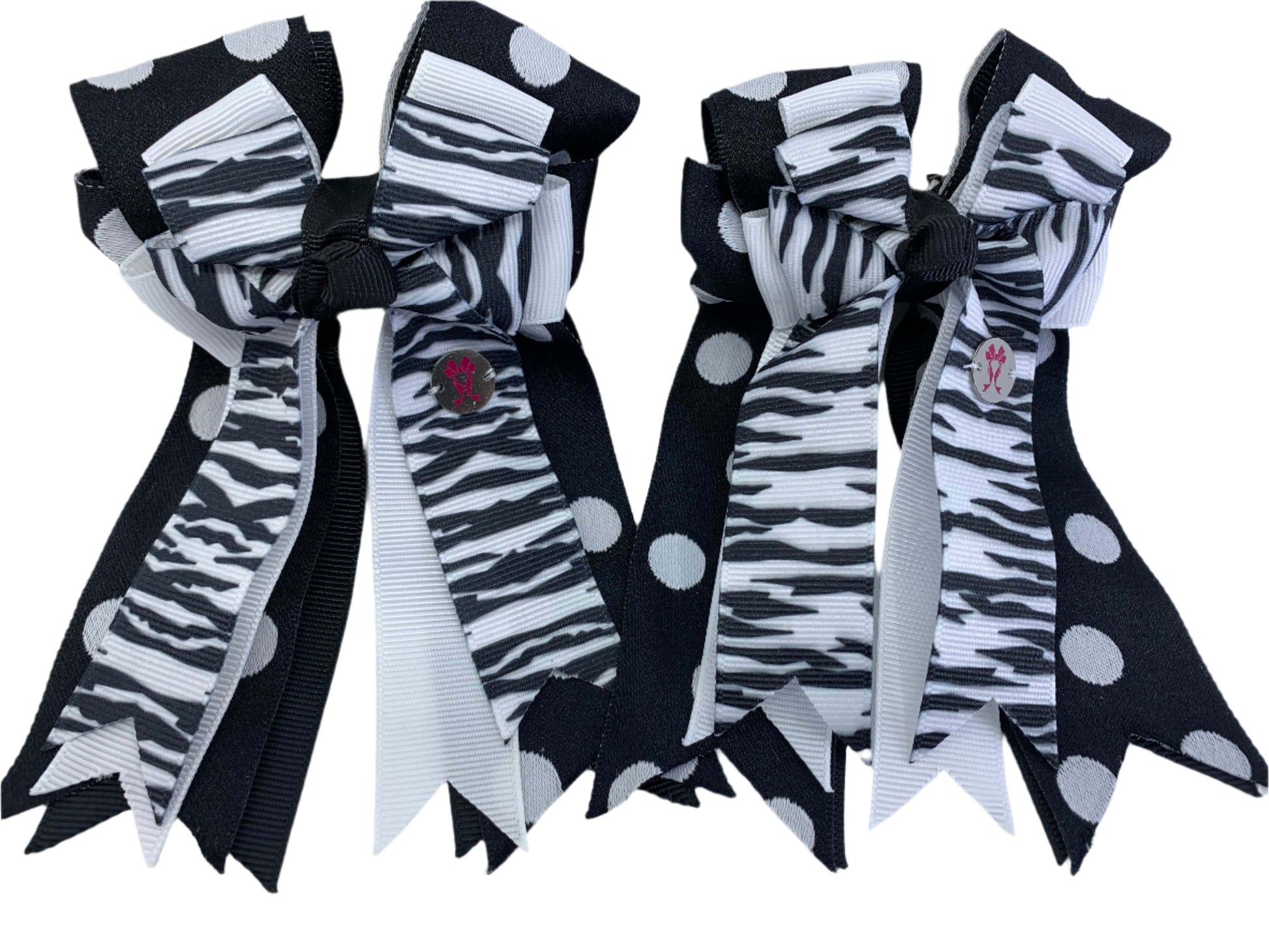 Ponytail Bows Online 3" Tails PonyTail Bows- Zebra (Black/White/Polka Dots) equestrian team apparel online tack store mobile tack store custom farm apparel custom show stable clothing equestrian lifestyle horse show clothing riding clothes PonyTail Bows- Zebra (Black/White/Polka Dots) horses equestrian tack store