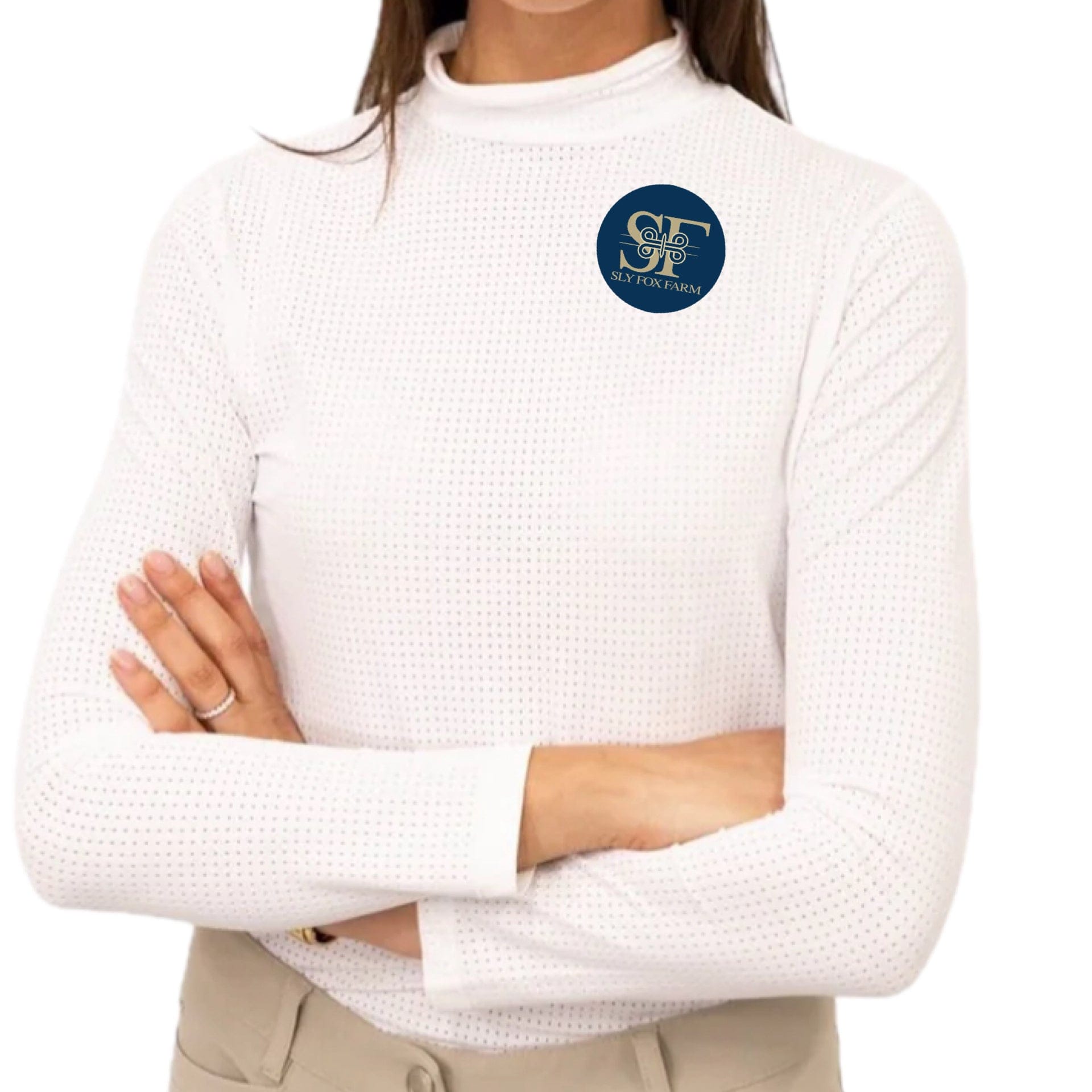 Equestrian Team Apparel XXS / M R / White Sly Fox Farm - Perforated High Collar Shirt equestrian team apparel online tack store mobile tack store custom farm apparel custom show stable clothing equestrian lifestyle horse show clothing riding clothes Sly Fox Farm - Perforated High Collar Shirt horses equestrian tack store