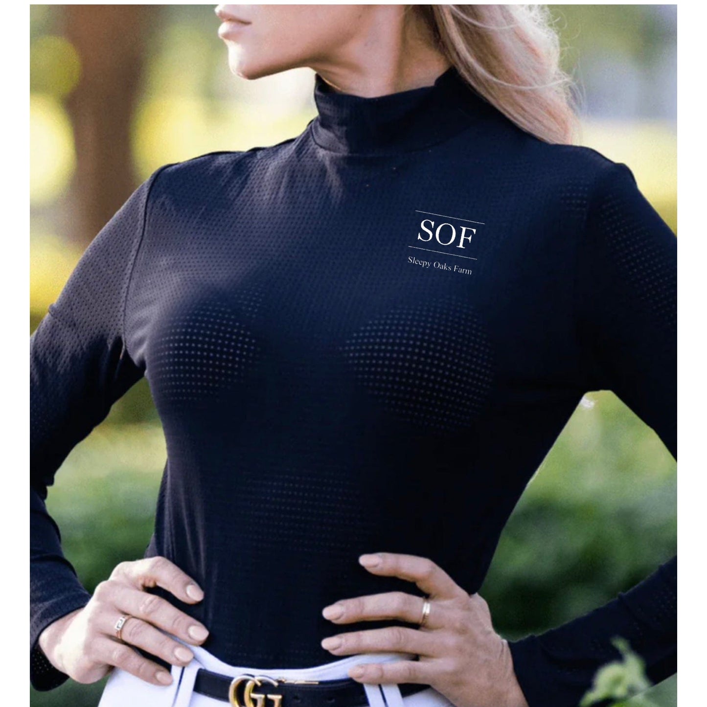 Equestrian Team Apparel Sleepy Oaks Farm - High Collar Perforated Shirt equestrian team apparel online tack store mobile tack store custom farm apparel custom show stable clothing equestrian lifestyle horse show clothing riding clothes Sleepy Oaks Farm - High Collar Perforated Shirt horses equestrian tack store