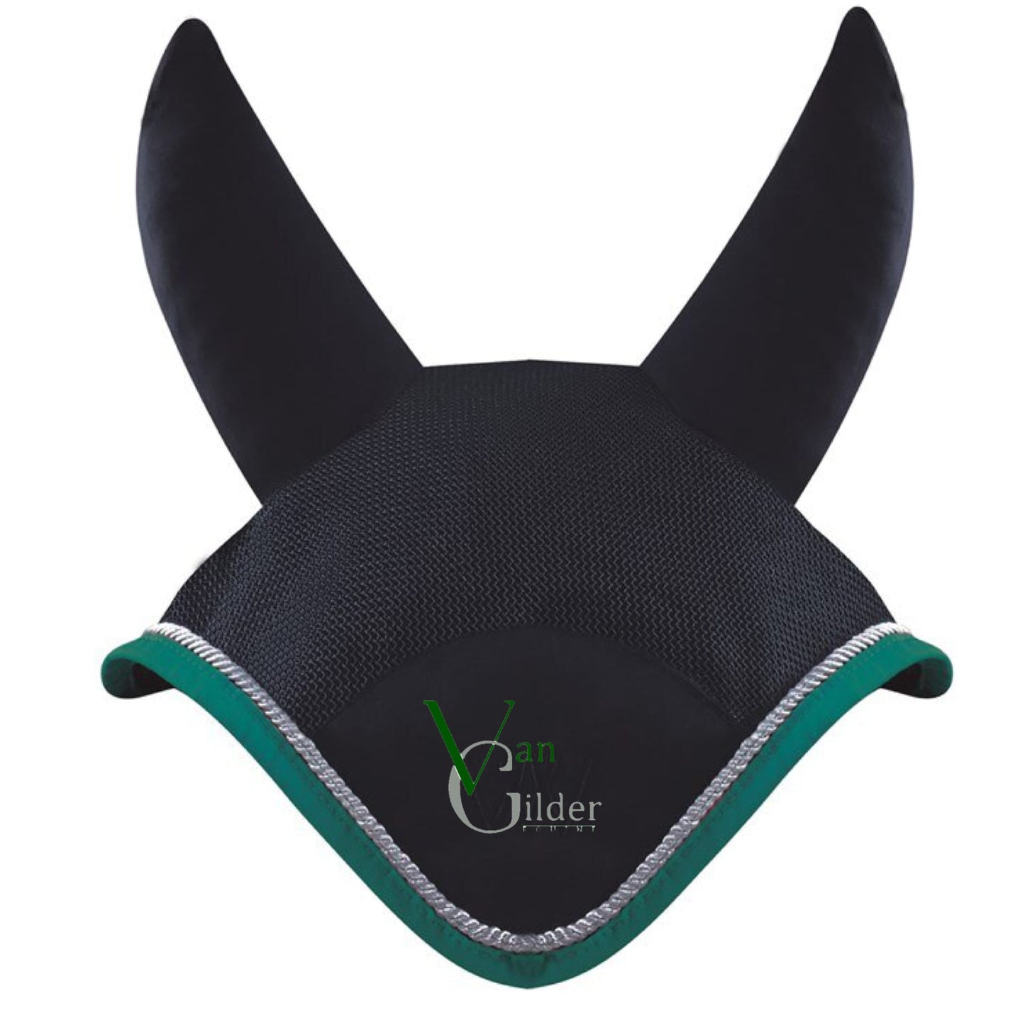 Equestrian Team Apparel Black with green and silver trim Van Gilder- Horse Bonnets equestrian team apparel online tack store mobile tack store custom farm apparel custom show stable clothing equestrian lifestyle horse show clothing riding clothes Van Gilder- Horse Bonnets horses equestrian tack store