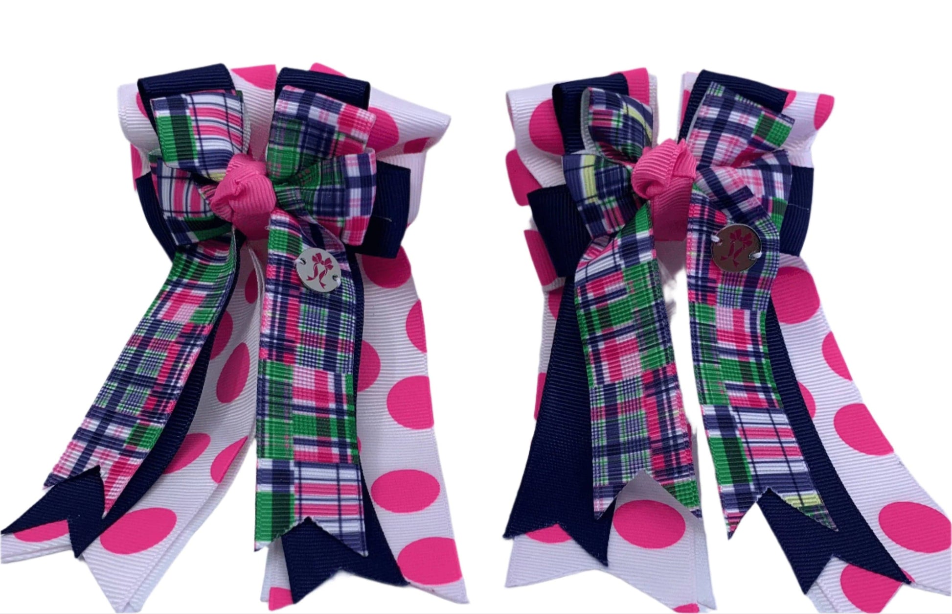 Ponytail Bows Online 3" Tails PonyTail Bows- Preppy Plaid (Polka Dot Pink) equestrian team apparel online tack store mobile tack store custom farm apparel custom show stable clothing equestrian lifestyle horse show clothing riding clothes PonyTail Bows- Preppy Plaid (Polka Dot Pink) horses equestrian tack store