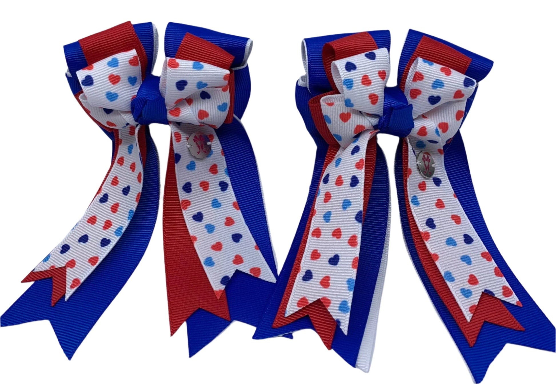 Ponytail Bows Online 3" Tails Pony Tail Bows- Hearts (Red/White/Blue) equestrian team apparel online tack store mobile tack store custom farm apparel custom show stable clothing equestrian lifestyle horse show clothing riding clothes Pony Tail Bows- Hearts (Red/White/Blue) horses equestrian tack store