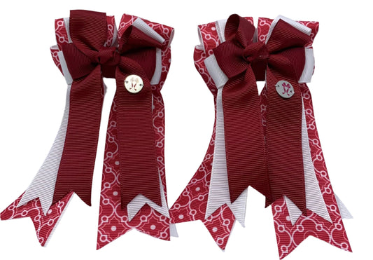 Ponytail Bows Online 3" Tails PonyTail Bows-Motifs (Rich Red/White) equestrian team apparel online tack store mobile tack store custom farm apparel custom show stable clothing equestrian lifestyle horse show clothing riding clothes PonyTail Bows-Motifs (Rich Red/White) horses equestrian tack store