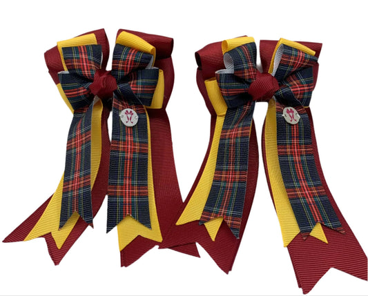 Ponytail Bows Online 3" Tails PonyTail Bows-  Plaid (Red/Gold) equestrian team apparel online tack store mobile tack store custom farm apparel custom show stable clothing equestrian lifestyle horse show clothing riding clothes PonyTail Bows-  Plaid (Red/Gold) horses equestrian tack store