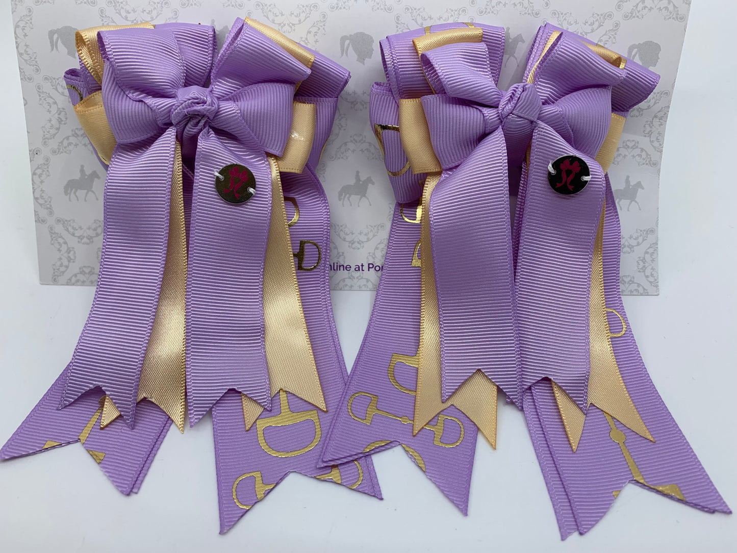 PonyTail Bows 3" Tails PonyTail Bows-Lavender/Gold Bits equestrian team apparel online tack store mobile tack store custom farm apparel custom show stable clothing equestrian lifestyle horse show clothing riding clothes PonyTail Bows | Equestrian Hair Accessories horses equestrian tack store