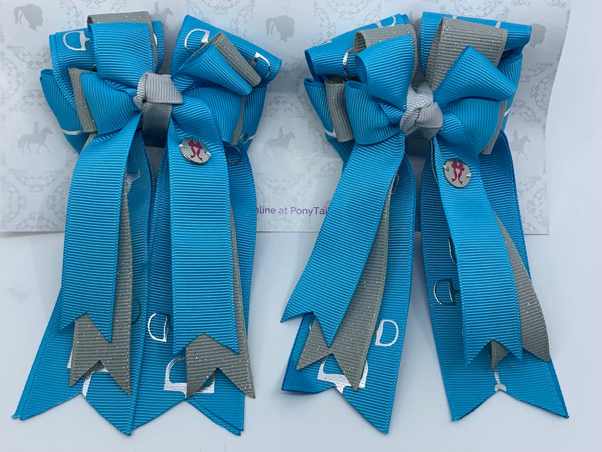 PonyTail Bows 3" Tails PonyTail Bows- Fountain Blue Grey Bits equestrian team apparel online tack store mobile tack store custom farm apparel custom show stable clothing equestrian lifestyle horse show clothing riding clothes PonyTail Bows | Equestrian Hair Accessories horses equestrian tack store