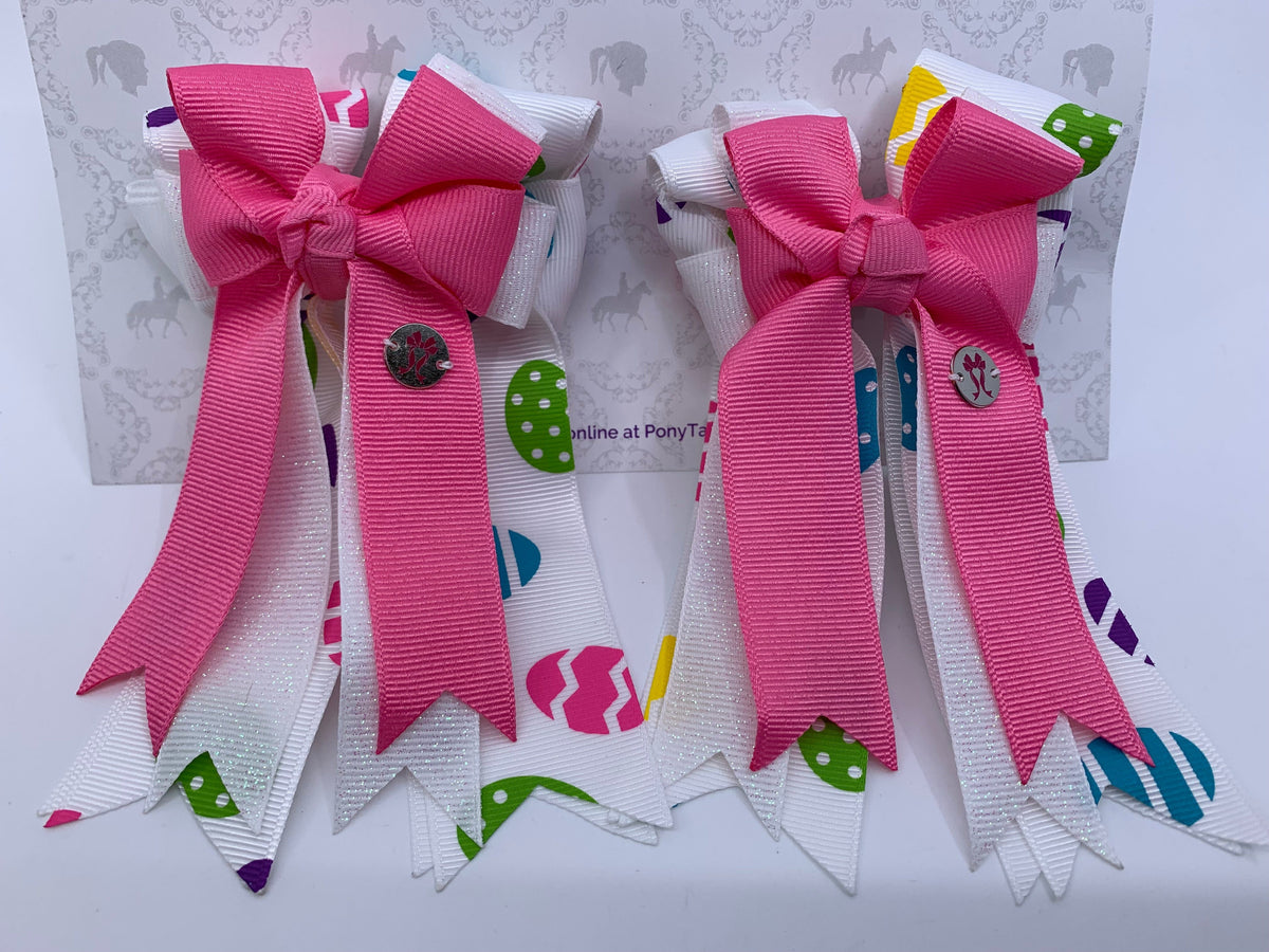 PonyTail Bows 3" Tails PonyTail Bows- Pink/White Easter Eggs equestrian team apparel online tack store mobile tack store custom farm apparel custom show stable clothing equestrian lifestyle horse show clothing riding clothes PonyTail Bows | Equestrian Hair Accessories horses equestrian tack store