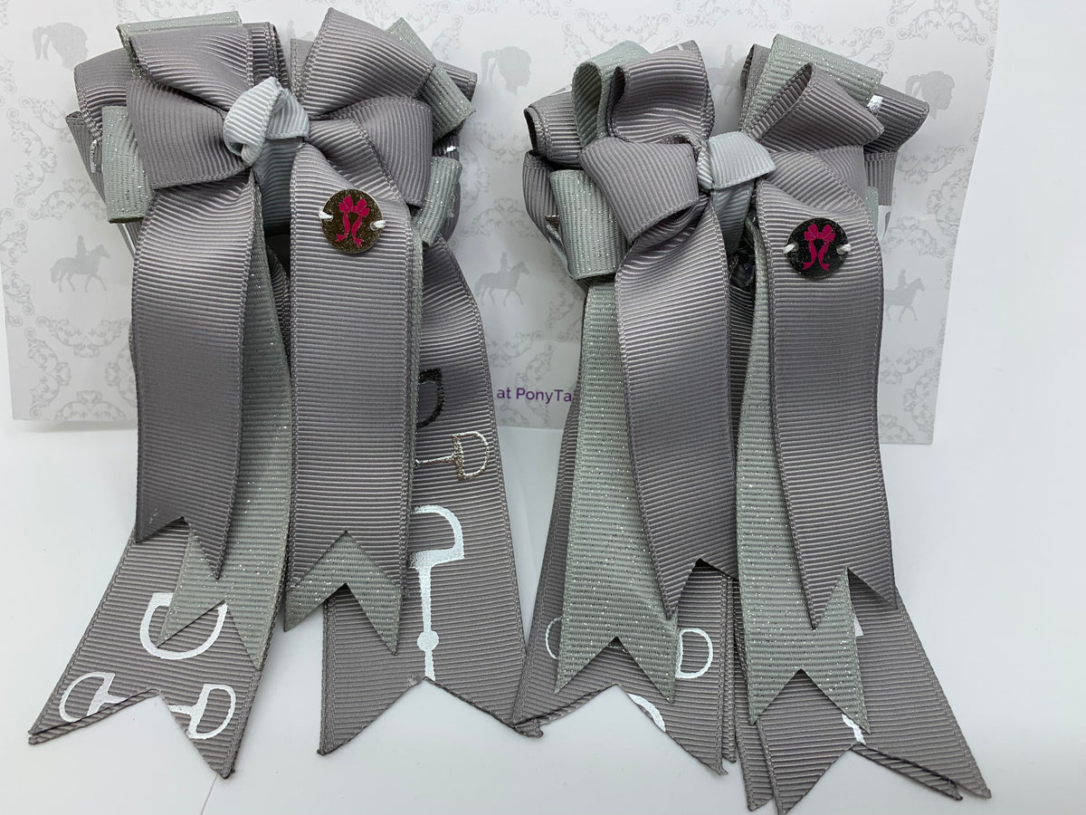 PonyTail Bows 3" Tails PonyTail Bows- Grey Glitter Bits equestrian team apparel online tack store mobile tack store custom farm apparel custom show stable clothing equestrian lifestyle horse show clothing riding clothes PonyTail Bows | Equestrian Hair Accessories horses equestrian tack store