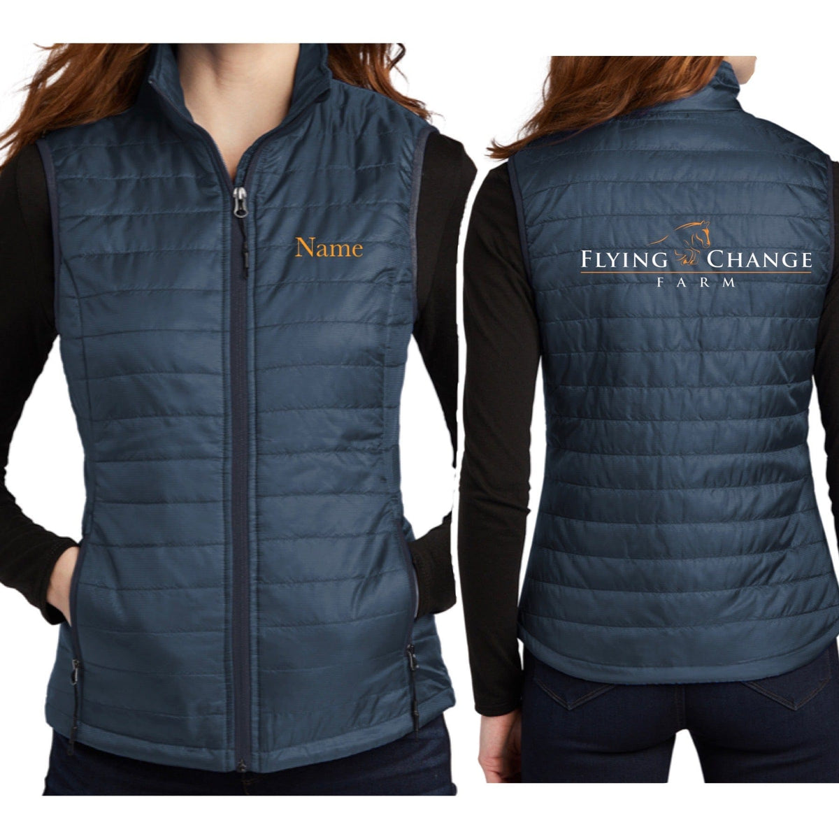 Equestrian Team Apparel Flying Change Farm Puffy Vest and Jacket equestrian team apparel online tack store mobile tack store custom farm apparel custom show stable clothing equestrian lifestyle horse show clothing riding clothes horses equestrian tack store