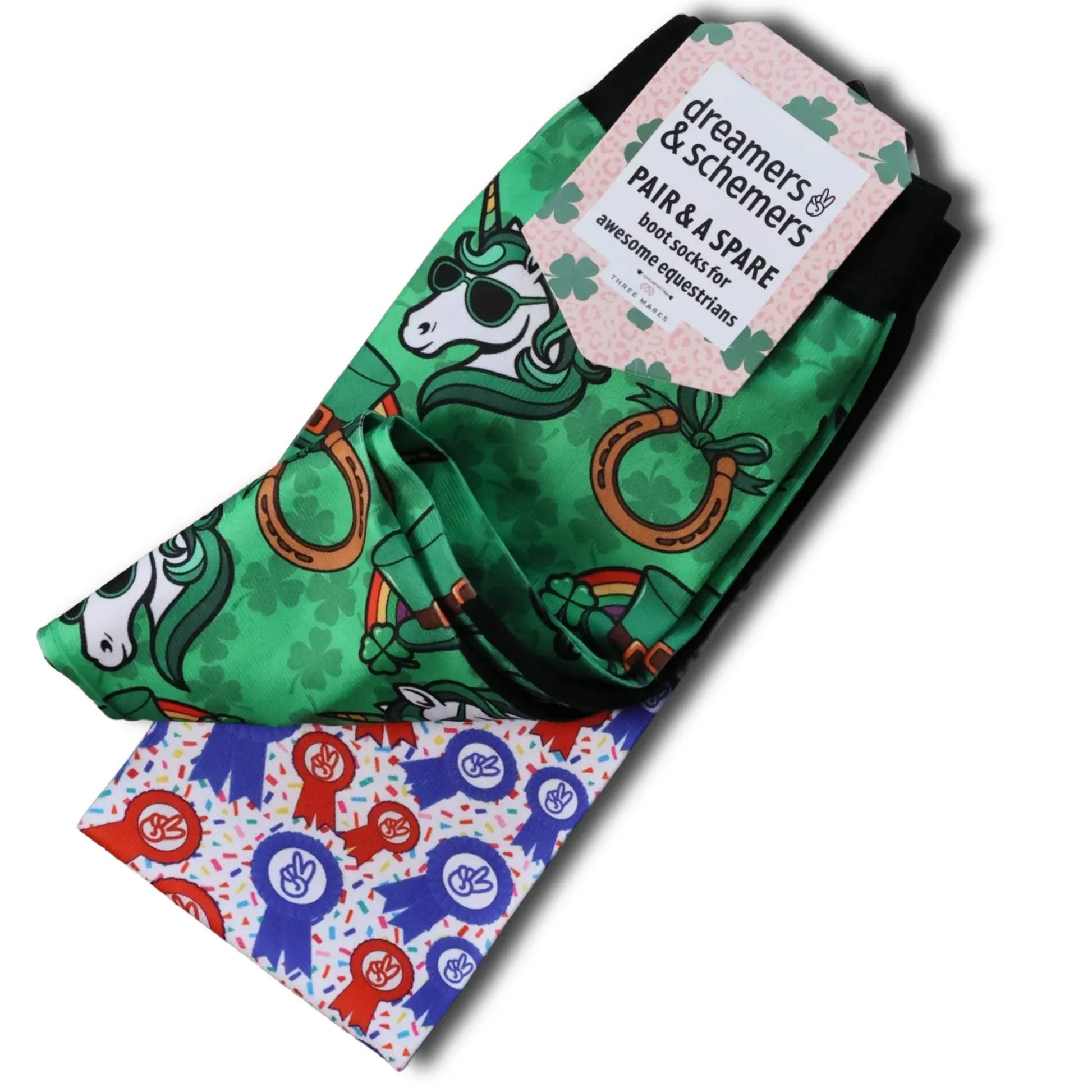 dreamers & schemers Boot Sock Dreamers & Schemers- I Luck it a Lot Pair & a Spare equestrian team apparel online tack store mobile tack store custom farm apparel custom show stable clothing equestrian lifestyle horse show clothing riding clothes Unicorns & Fluffy Clouds Horse Riding  Boot Socks horses equestrian tack store