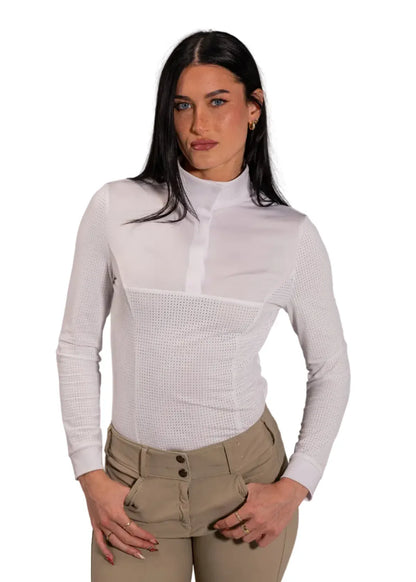 Equisite Elements of Style women's show shirt XS / Pure White Equisiite- Pauline Snap Collar equestrian team apparel online tack store mobile tack store custom farm apparel custom show stable clothing equestrian lifestyle horse show clothing riding clothes Equisiite- Pauline Snap Collar horses equestrian tack store