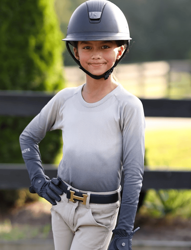 TKEQ Youth Shirt TKEQ- Kennedy Seamless Long Sleeve Shirt- Mini (Silver Ombre) equestrian team apparel online tack store mobile tack store custom farm apparel custom show stable clothing equestrian lifestyle horse show clothing riding clothes TKEQ- Kennedy Seamless Long Sleeve Shirt- Mini (Silver Ombre) horses equestrian tack store