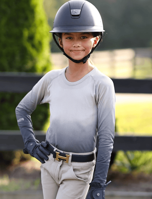 TKEQ Youth Shirt TKEQ- Kennedy Seamless Long Sleeve Shirt- Mini (Silver Ombre) equestrian team apparel online tack store mobile tack store custom farm apparel custom show stable clothing equestrian lifestyle horse show clothing riding clothes TKEQ- Kennedy Seamless Long Sleeve Shirt- Mini (Silver Ombre) horses equestrian tack store