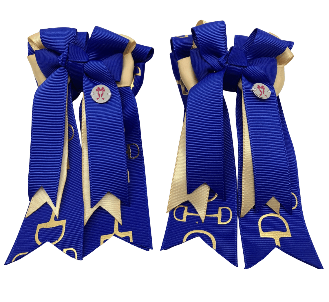 Ponytail Bows Online 3" Tails PonyTail Bows- Royal Blue/Gold Bits equestrian team apparel online tack store mobile tack store custom farm apparel custom show stable clothing equestrian lifestyle horse show clothing riding clothes PonyTail Bows- Royal Blue/Gold Bits horses equestrian tack store