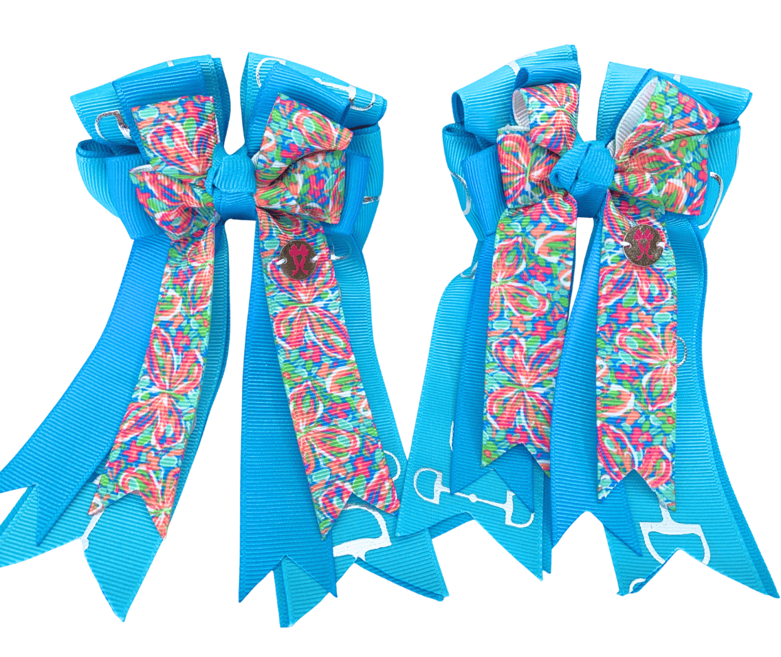 Ponytail Bows Online 3" Tails PonyTail Bows- Turquoise Butterfly Bits equestrian team apparel online tack store mobile tack store custom farm apparel custom show stable clothing equestrian lifestyle horse show clothing riding clothes PonyTail Bows- Turquoise Butterfly Bits horses equestrian tack store