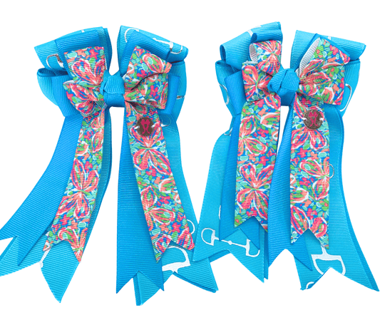 Ponytail Bows Online 3" Tails PonyTail Bows- Turquoise Butterfly Bits equestrian team apparel online tack store mobile tack store custom farm apparel custom show stable clothing equestrian lifestyle horse show clothing riding clothes PonyTail Bows- Turquoise Butterfly Bits horses equestrian tack store