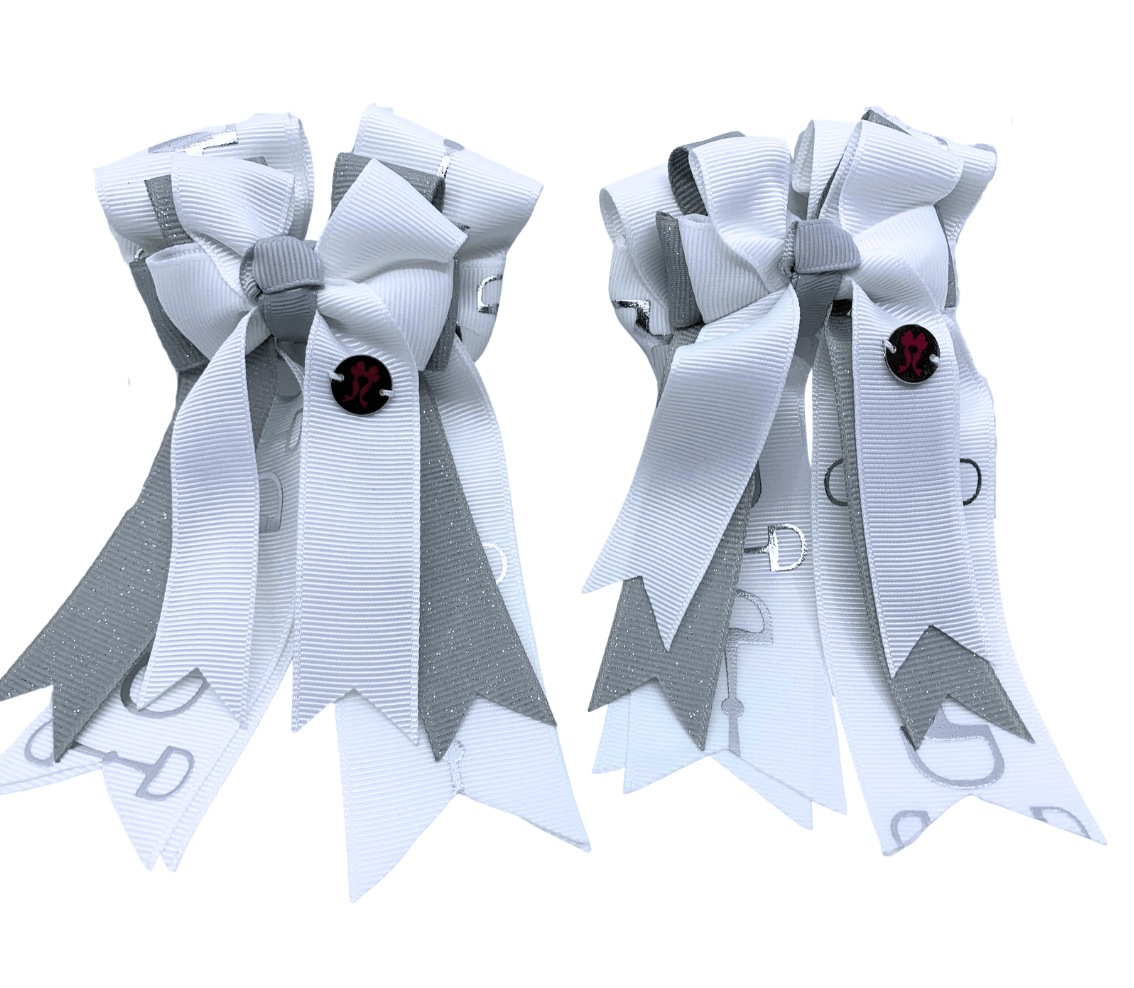 Ponytail Bows Online 3" Tails PonyTail Bows- White/Silver Bits equestrian team apparel online tack store mobile tack store custom farm apparel custom show stable clothing equestrian lifestyle horse show clothing riding clothes PonyTail Bows- White/Silver Bits horses equestrian tack store