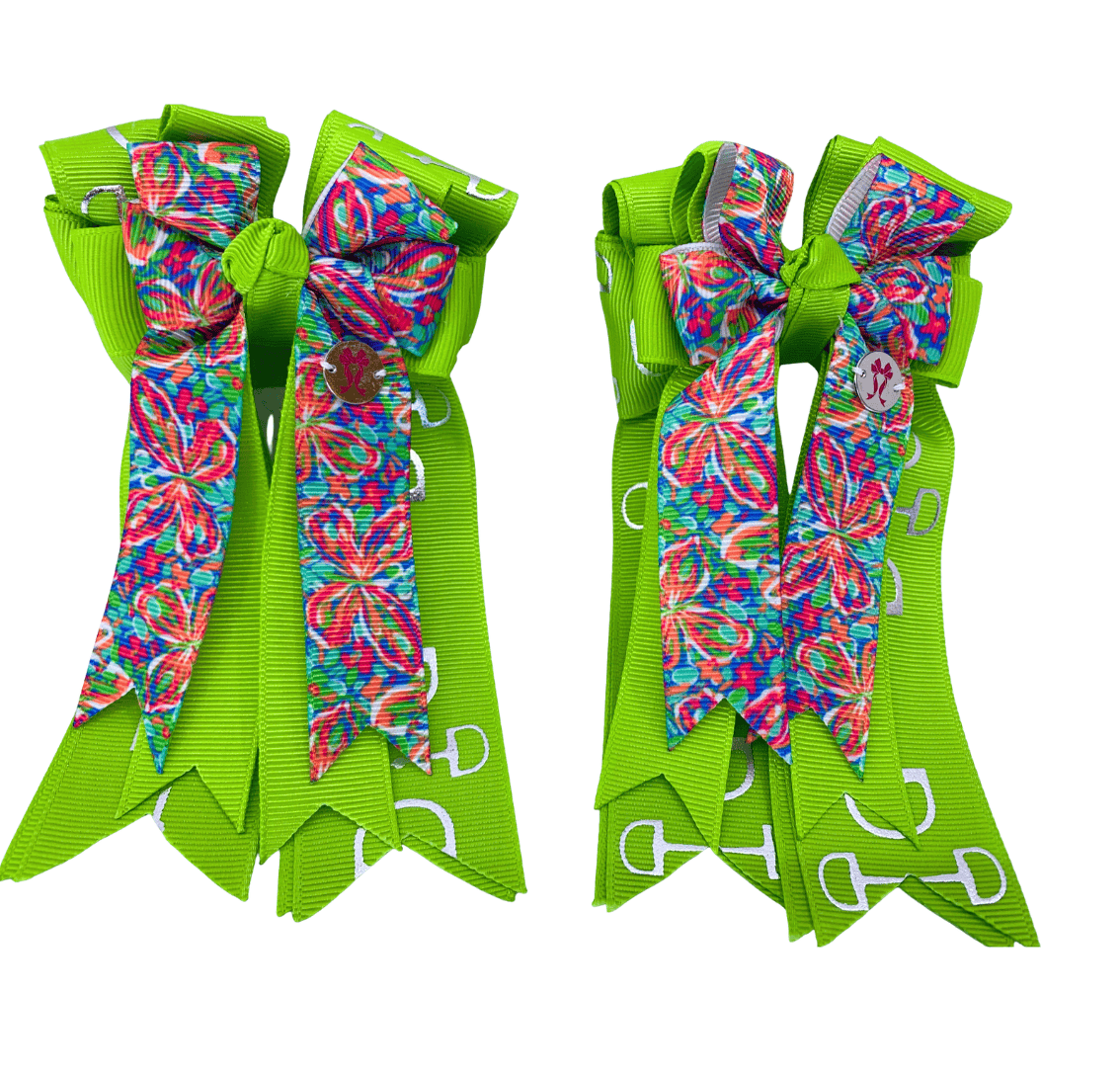 Ponytail Bows Online 3" Tails PonyTail Bows- Lime Green Butterfly Bits equestrian team apparel online tack store mobile tack store custom farm apparel custom show stable clothing equestrian lifestyle horse show clothing riding clothes PonyTail Bows- Lime Green Butterfly Bits horses equestrian tack store
