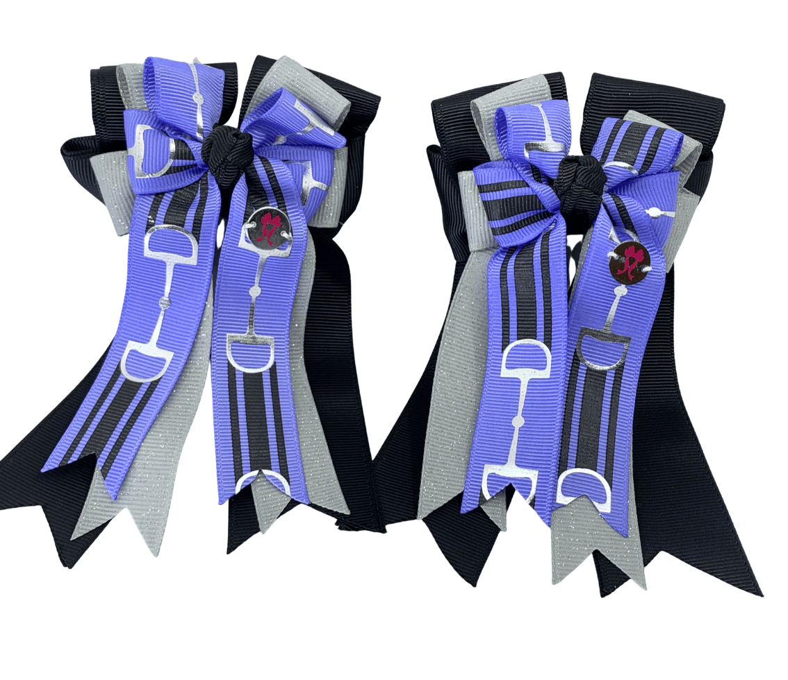 Ponytail Bows Online 3" Tails PonyTail Bows- Black/Gray Purple Bits equestrian team apparel online tack store mobile tack store custom farm apparel custom show stable clothing equestrian lifestyle horse show clothing riding clothes PonyTail Bows- Black/Gray Purple Bits horses equestrian tack store