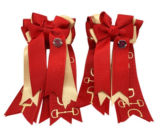 Ponytail Bows Online 3" Tails PonyTail Bows- Gold/Red Blaze Bits PonyTail Bows equestrian team apparel online tack store mobile tack store custom farm apparel custom show stable clothing equestrian lifestyle horse show clothing riding clothes PonyTail Bows- Gold/Red Blaze Bits PonyTail Bows horses equestrian tack store