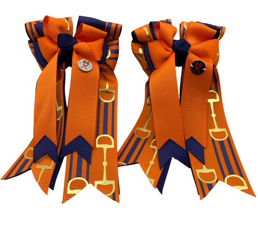 Ponytail Bows Online 3" Tails PonyTail Bows- Orange Crush with Navy Bits equestrian team apparel online tack store mobile tack store custom farm apparel custom show stable clothing equestrian lifestyle horse show clothing riding clothes PonyTail Bows- Orange Crush with Navy Bits horses equestrian tack store
