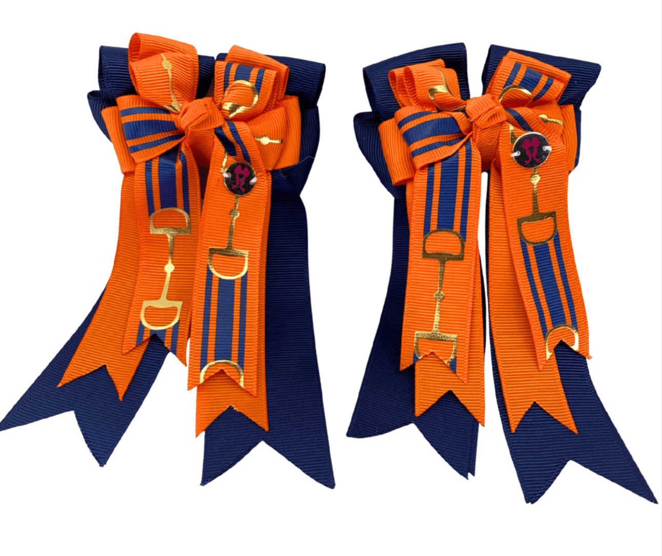 Ponytail Bows Online 3" Tails PonyTail Bows- Orange Navy Bits equestrian team apparel online tack store mobile tack store custom farm apparel custom show stable clothing equestrian lifestyle horse show clothing riding clothes PonyTail Bows- Orange Navy Bits horses equestrian tack store