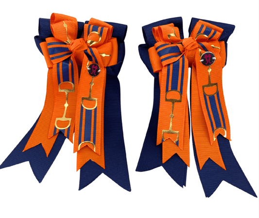 Ponytail Bows Online 3" Tails PonyTail Bows- Orange Navy Bits equestrian team apparel online tack store mobile tack store custom farm apparel custom show stable clothing equestrian lifestyle horse show clothing riding clothes PonyTail Bows- Orange Navy Bits horses equestrian tack store